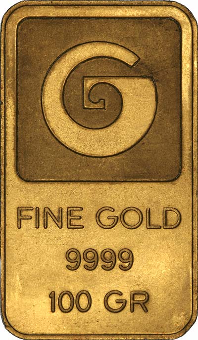 Obverse of 100g Gold Bar
