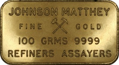 Johnson Matthey 100 Gram Refiners Assayers Gold Bar