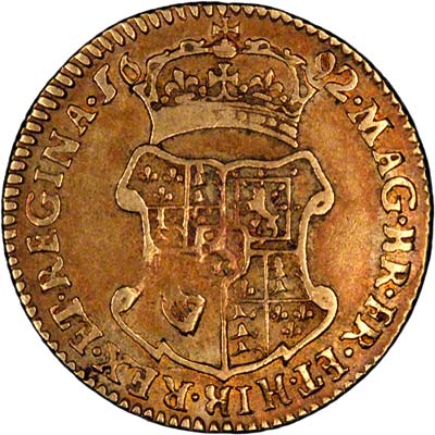 Second Shield on Reverse of 1692 William and Mary Half Guinea