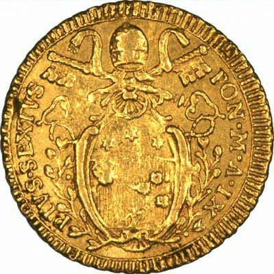 Reverse of 1866 Papal States Gold 100 Lire