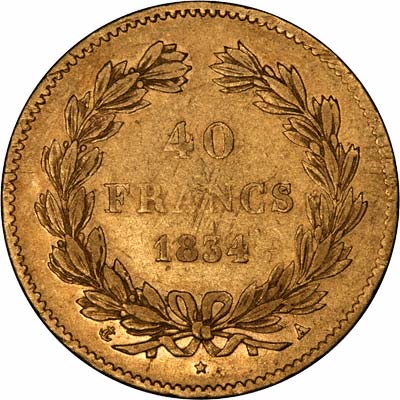Reverse of 1834 French 40 Francs