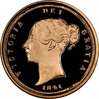Obverse of 1841 Replica Sovereign by Pobjoy Mint