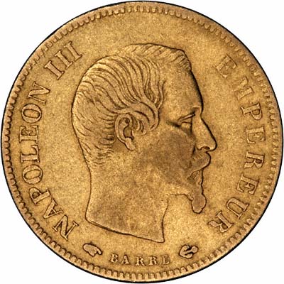 Obverse of 1856 French 10 Francs