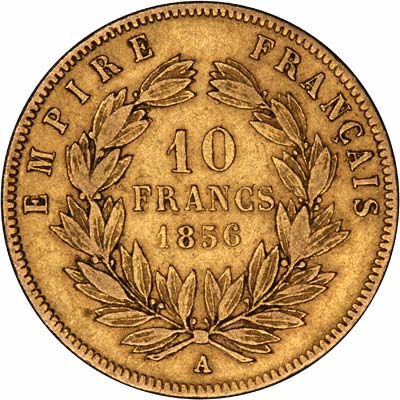 Reverse of 1856 French 10 Francs