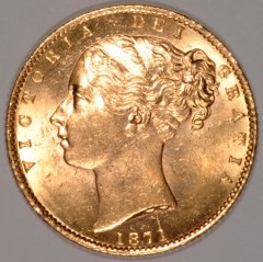 Obverse of 1871 Shield Sovereign