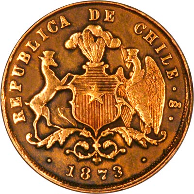 Obverse of 1873 Chile Two Pesos