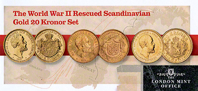 Obverse of 1874-1901 The World War II Rescued Scandinavian Gold 20 Kronor Set Certificate