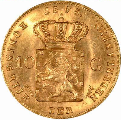 Our 1875 Mint Condition Dutch Gold 10 Guilder Reverse Photograph