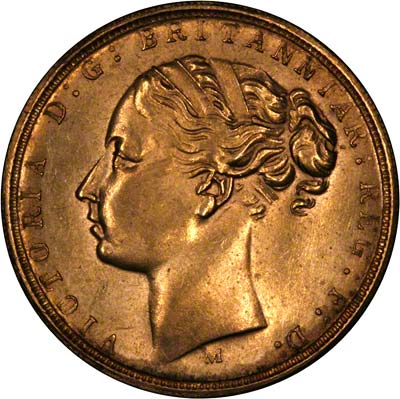 Obverse of Fake 1879 Victoria Young Head Double Sovereign