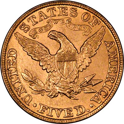 Reverse of 1882 American Five Dollar Gold Coin
