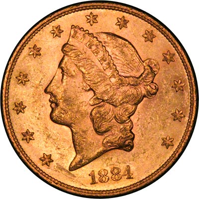 Obverse of 1884 American Gold Double Eagle