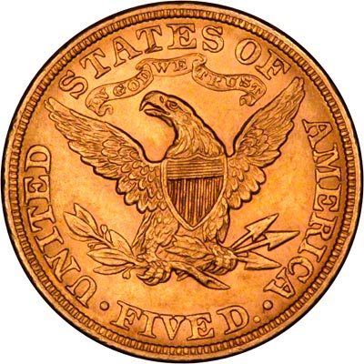 Reverse of 1885 American Five Dollar Gold Coin