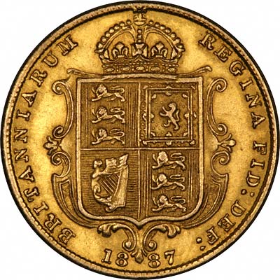 Reverse of Fake 1887 Victoria Jubilee Head Half Sovereign
