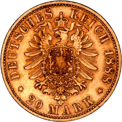 Reverse of German 20 Marks of 1888