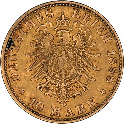 Reverse of 1888 German 10 Marks