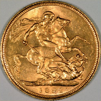 Reverse of 1892 Sydney Mint Victoria Jubilee Head Gold Sovereign