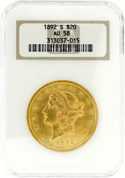 Liberty Head Obverse Design on 1892 American Gold Double Eagle 