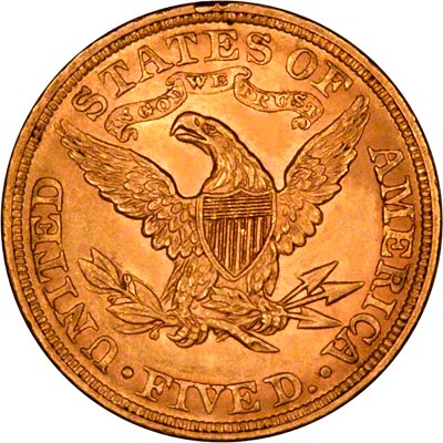 Reverse of 1893 American Five Dollar Gold Coin