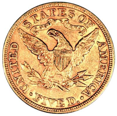 Reverse of 1895 American Five Dollar Gold Coin