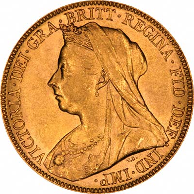 Obverse of 1899 Melbourne Mint Victoria Old Head Gold Sovereign