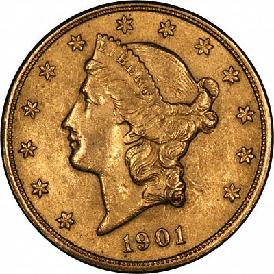 Obverse of Fake 1901-S US Gold Double Eagle