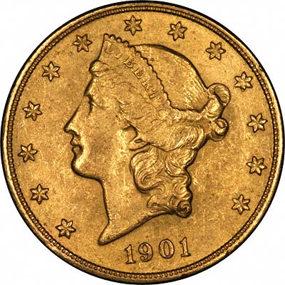 Obverse of Yellow Gold Fake 1901-S US Double Eagle