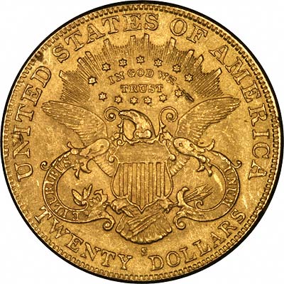 Reverse of Yellow Gold Fake 1901-S US Double Eagle