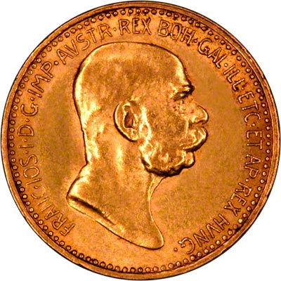 Obverse of 1909 Small Head Austrian 10 Corona