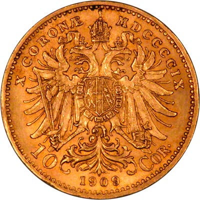 Reverse of 1909 Austrian 10 Coronas