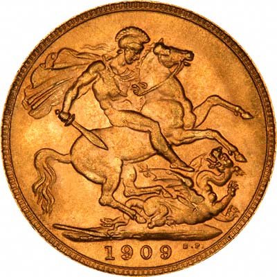 Reverse of 1909 Edward VII London Mint Gold Sovereign