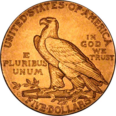 Reverse of 1910 American Five Dollar Gold Coin