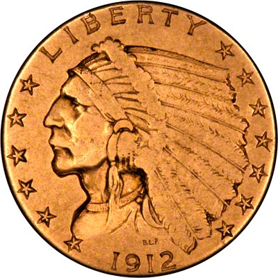 Obverse of 1912 American Gold Quarter Eagle