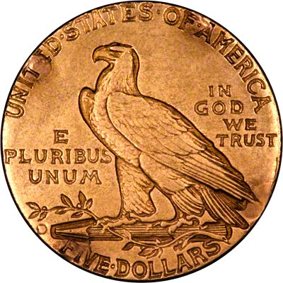 Reverse of 1914 American Five Dollar Gold Coin