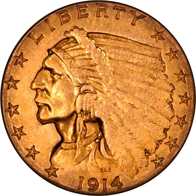 Obverse of 1914 American Gold Quarter Eagle