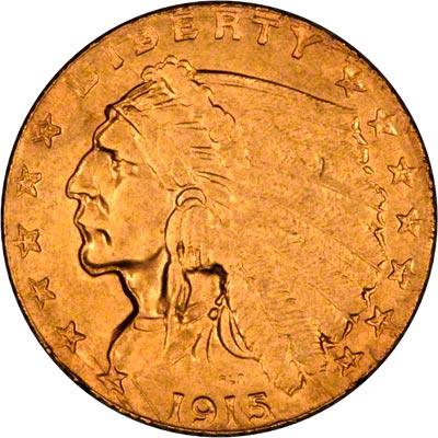 Obverse of 1915 American Gold Quarter Eagle