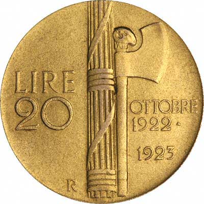 Reverse of 1923 Italian 20 Lire