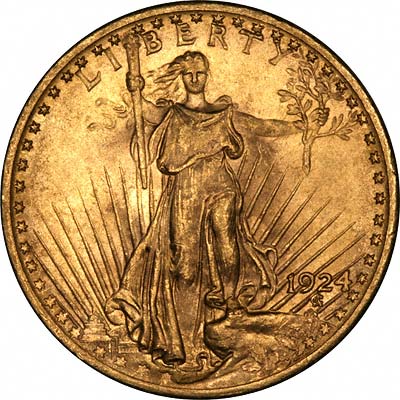 St. Gaudens Standing Liberty Obverse Design on an American Gold Double Eagle of 1924