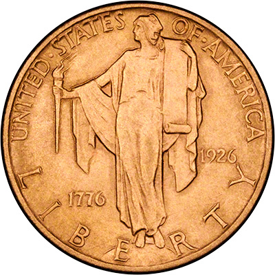 Obverse of 1926 USA Philadephia Sesquicentennial $2<sup>1</sup>/<sub>2</sub> Gold Coin