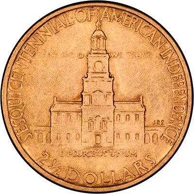 Reverse of 1926 USA Philadephia Sesquicentennial $2<sup>1</sup>/<sub>2</sub> Gold Coin