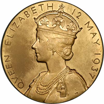 Queen Elizabeth (The Queen Mother) on Reverse of 1937 King George VI Coronation Gold Medal