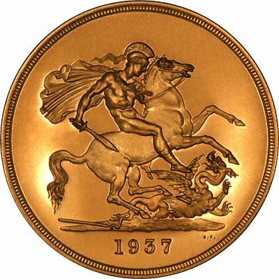 St. George & Dragon on Reverse of 1937 Gold Proof Two Pound Coin