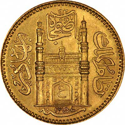Obverse of 1938 India Hyderabad Gold Half Ashrafi