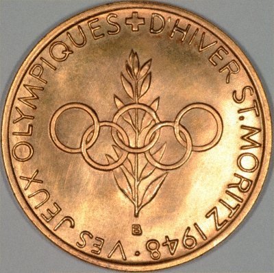 Reverse of 1948 St. Moritz Winter Olympics Gold Medal