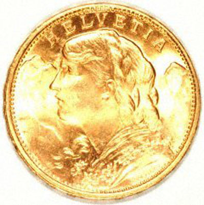 Our 1949 Swiss 20 Gold Franc Vreneli Obverse Photo