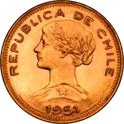 Obverse of 1951 Chilean 100 Pesos