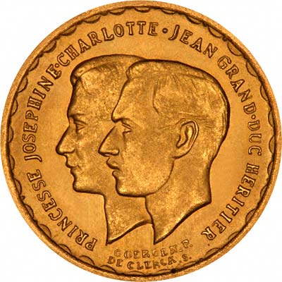 Obverse of 1953 Luxembourg Gold 20 Francs