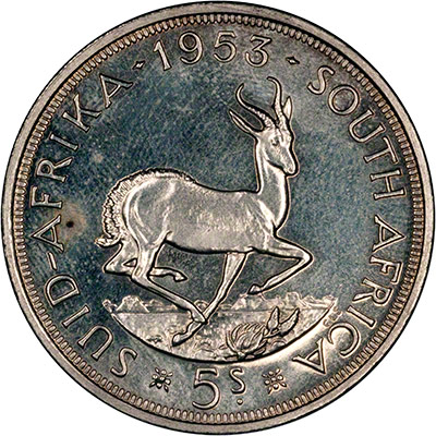 1953 South Africe Silver Five Shillings REV