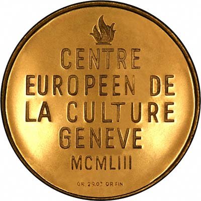 Reverse of 1953 Geneva European Cultural Centre Gold Medal