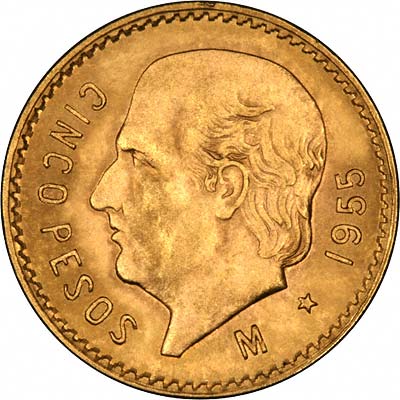 Obverse of 1955 Mexican 5 Pesos