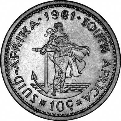 Reverse of 1961 South African Ten Cents